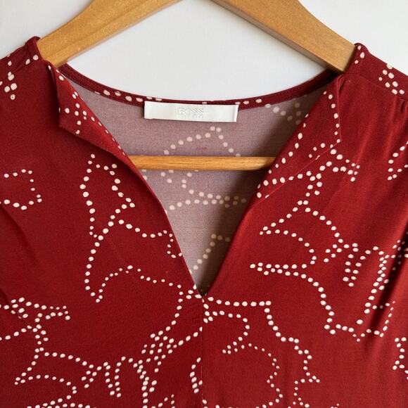 BOSS by Hugo Boss Esoa V Neck Top Dot Blouse Extra Small Red Career Professional - Picture 6 of 15